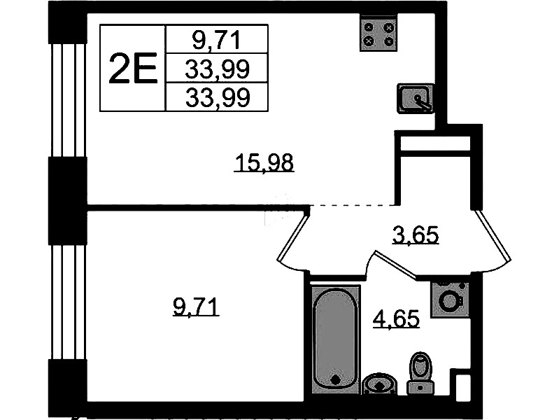 1-комнатная квартира 33.99 м², 1/5 эт., ЖК «Plus Пулковский»